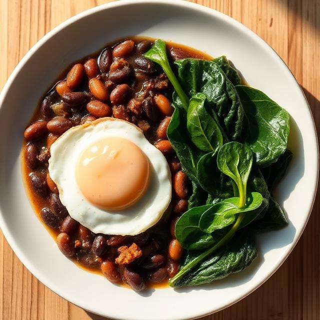 Frijoles con Huevo y Espinaca